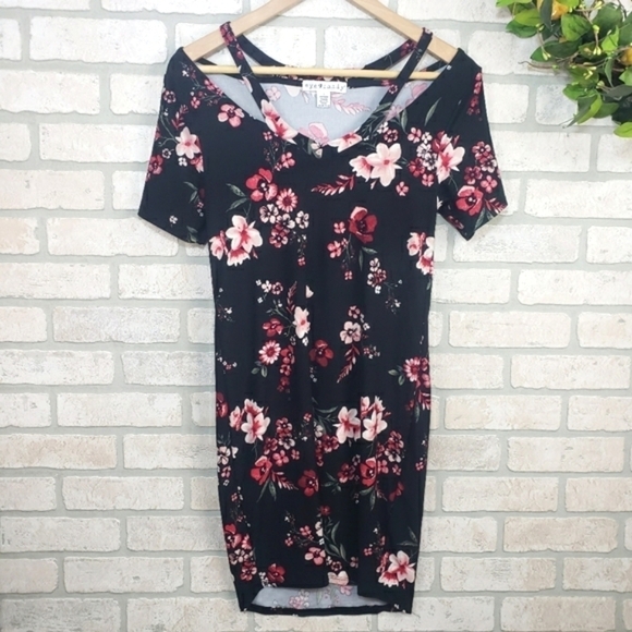 EYE CANDY Floral Open Shoulder Stretch Dress Size L - Picture 6 of 6